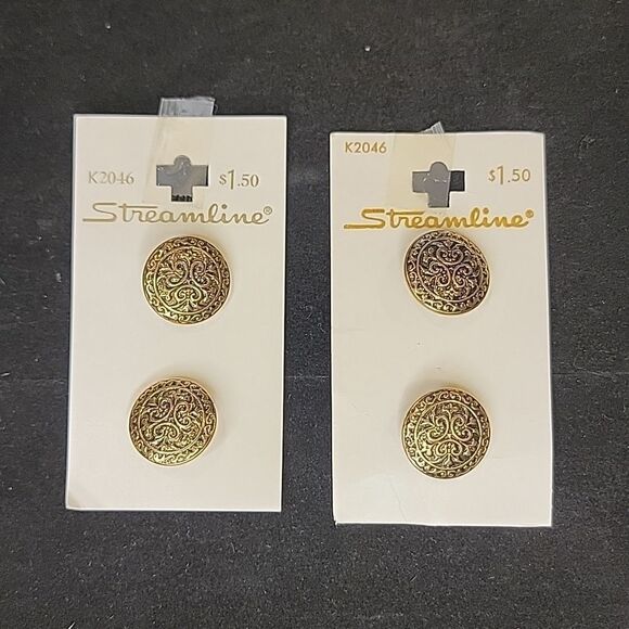 Streamline Vintage Gold Metal Buttons Card Set of 2 #K2046 - Picture 1 of 11